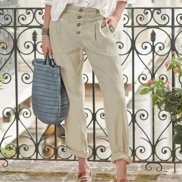 Sundance Quinn Bohemian Linen Blend Slouchy Pants Button Fly Size 12 Petite - Picture 3 of 10